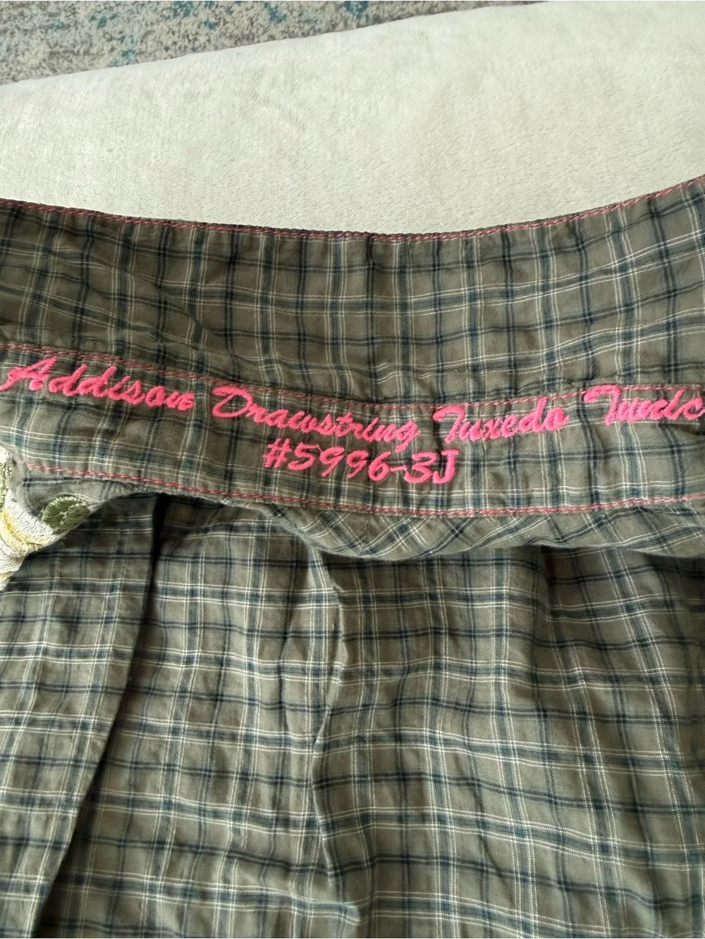 Johnny Was 3 J Olive Plaid Dress with Embroidery Size Small E04 - Picture 11 of 11